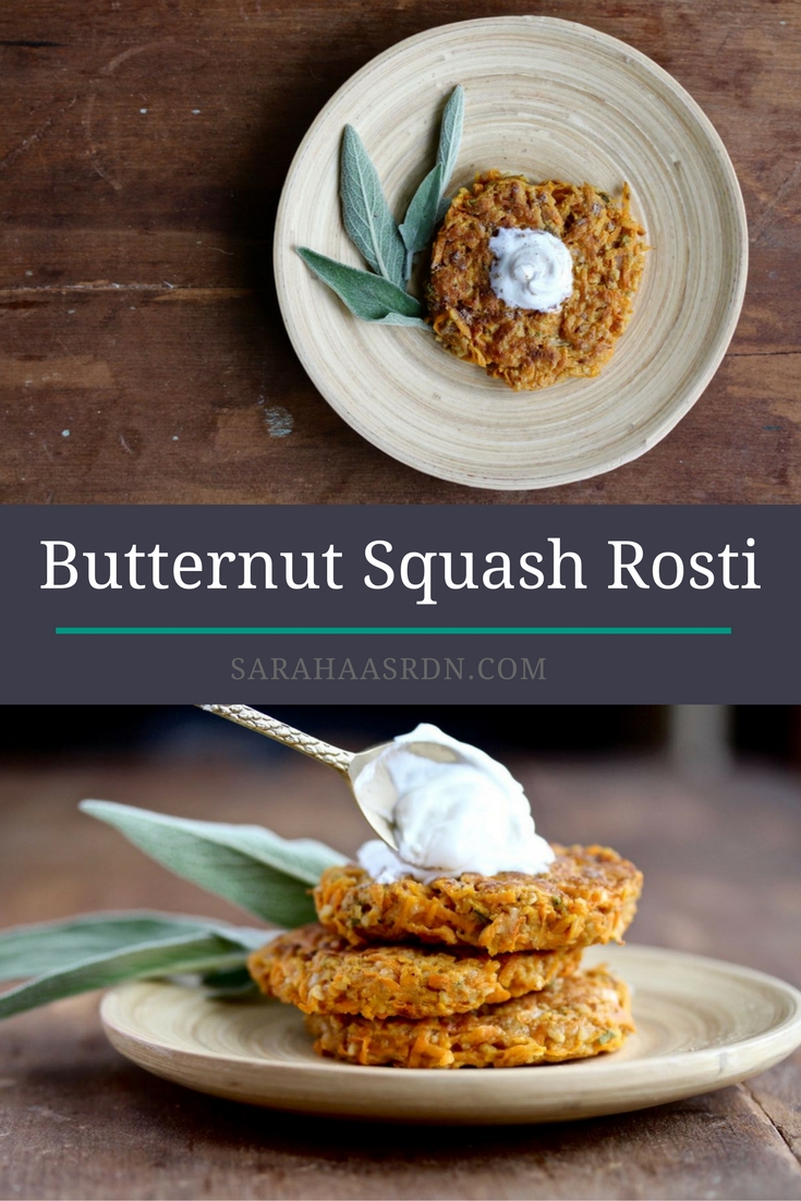 Butternut Squash Rosti make the perfect side dish to any meal! Recipe from @cookinRD - www.sarahaasrdn.com