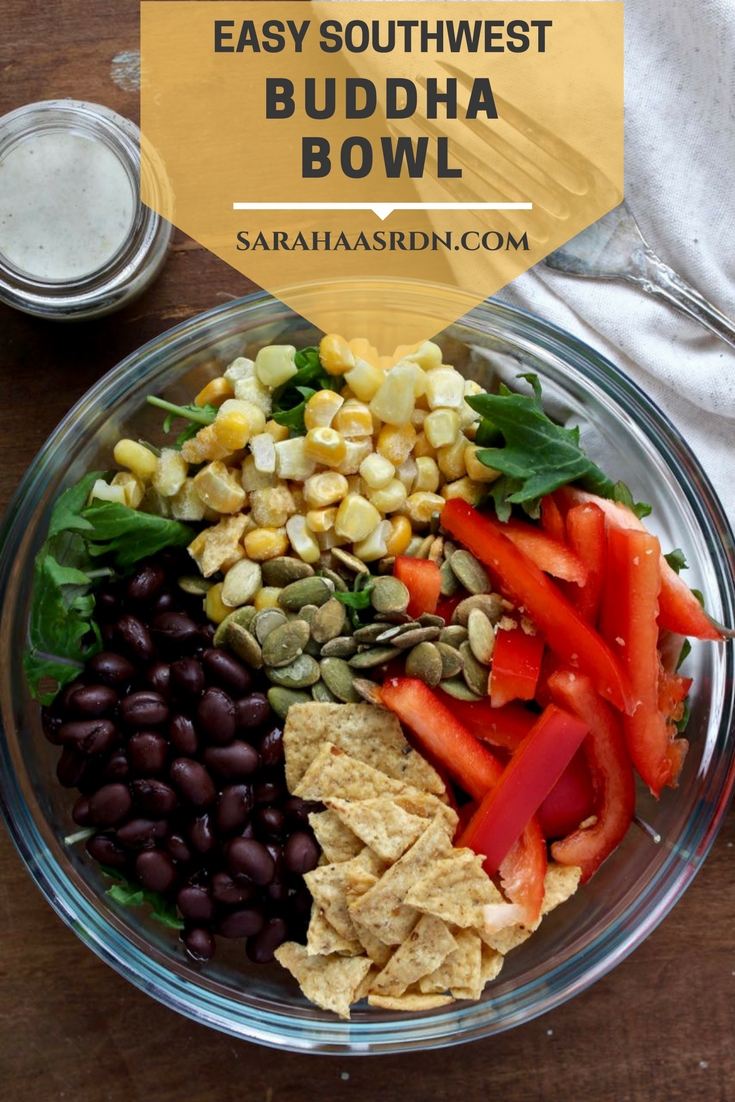 Easy Southwest Buddha Bowl - A quick, vegetarian and gluten free meal that satisfies! @cookinRD | sarahaasrdn.com
