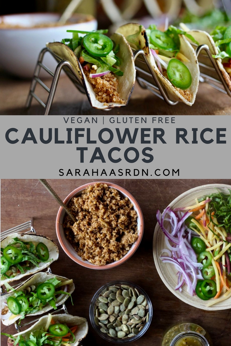 Simple Cauliflower Rice Tacos - A delicious vegetarian meal is just a simple cauliflower taco recipe away. Try this one tonight! @cookinRD | sarahaasrdn.com