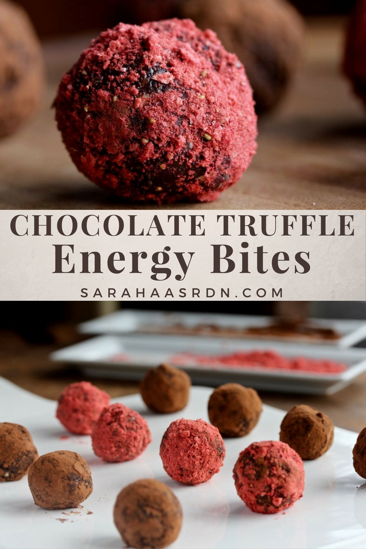 Chocolate Truffle Energy Bites - Get the energy you need and the taste of chocolate you deserve with this little bites! @cookinRD - www.sarahaasrdn.com