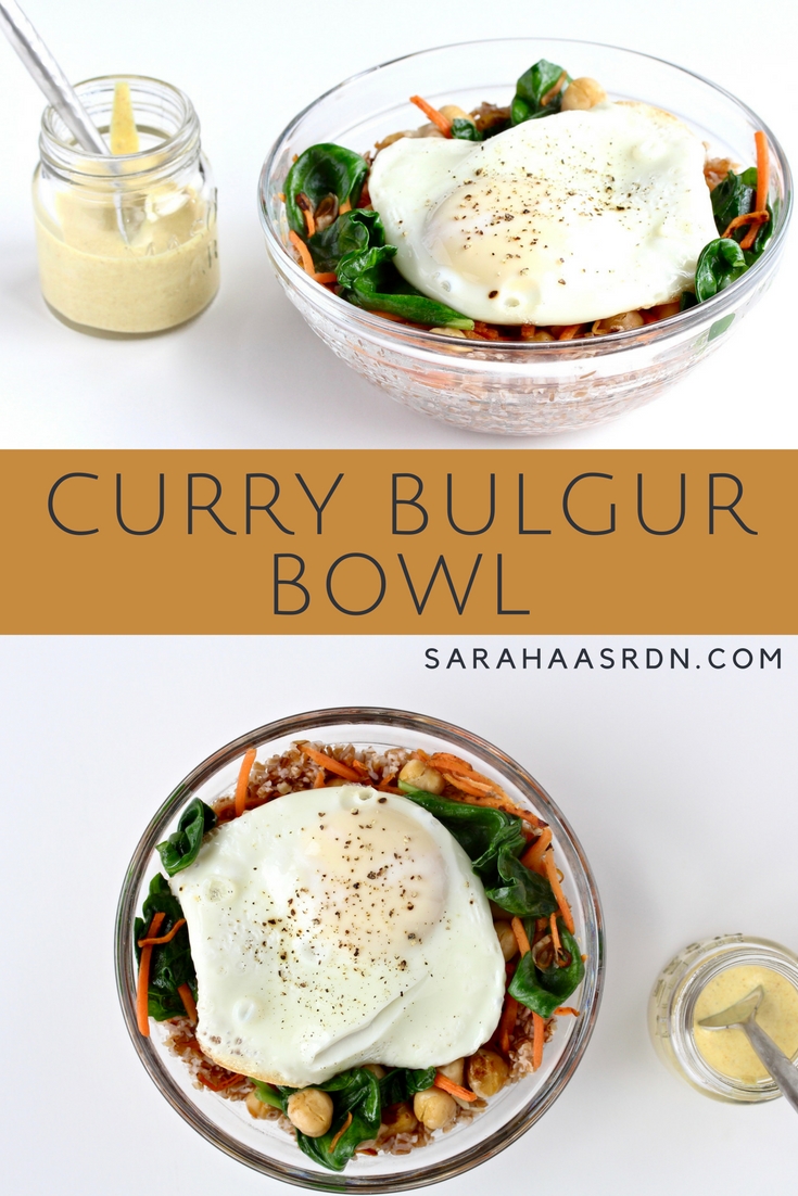 Need good food fast? Vegetarian and GF! Curry Bulgur Bowl for the win! | @cookinRD | www.sarahaasrdn.com