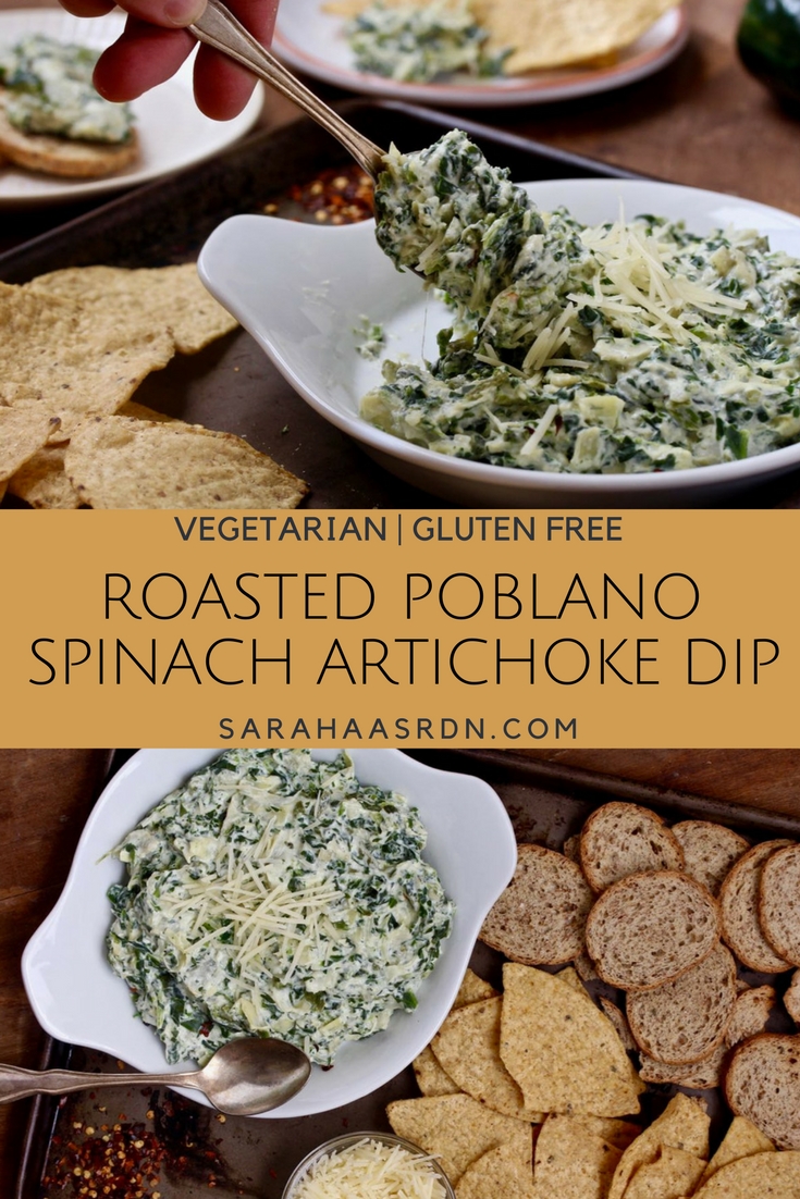 Why not add a poblano to that spinach artichoke dip! Make a double batch, because this one goes quick! @cookinrd | sarahaasrdn.com