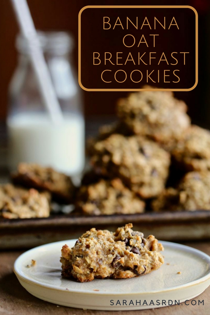Banana Oat Breakfast Cookies - Find yourself running out the door with breakfast? Not anymore with these super easy, delicious and nourishing Banana Oat Breakfast cookies! @cookinRD | sarahaasrdn.com