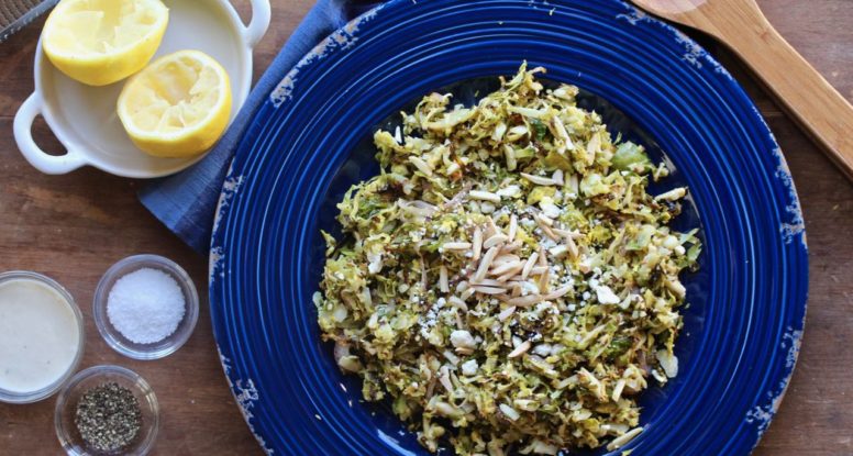 Who says you need lettuce for a salad? You don’t when you’ve got Brussels sprouts! Try this Shaved Roasted Brussels Sprouts Salad! @cookinRD | sarahaasrdn.com