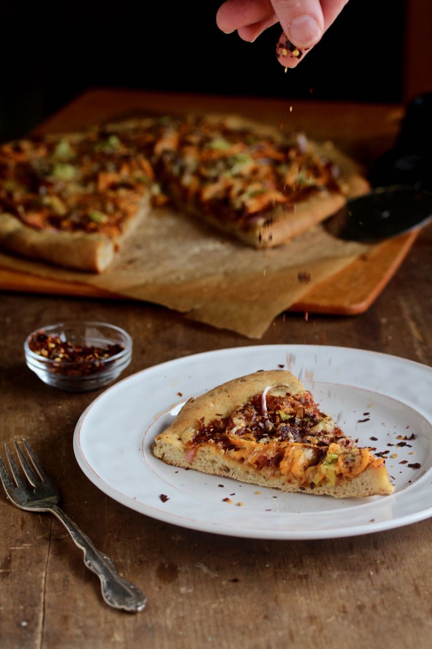 Friday is Pizza Night! If you love BBQ sauce and bacon, you’ll love this Sweet Potato BBQ Bacon Pizza! @cookinRD | sarahaasrdn.com 