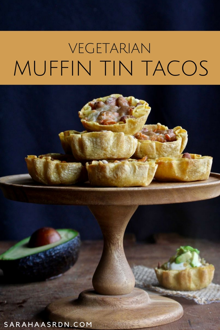 When life comes at you fast, you may need a meal idea just as fast. These Vegetarian Muffin Tin Tacos come together quickly with kitchen food staples! @cookinRD | sarahaasrdn.com 