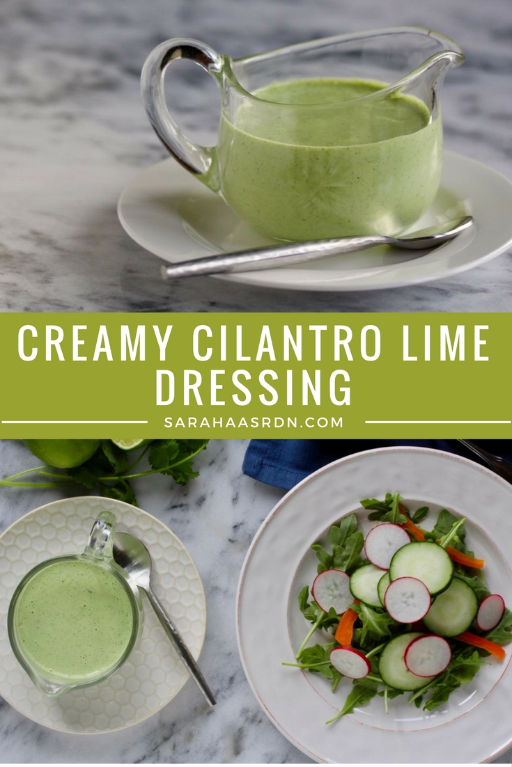 Buy your salad dressing sometimes, but make your salad dressing sometimes too! And when you do, make this super tasty Creamy Cilantro Lime Dressing! @cookinRD | sarahaasrdn.com 