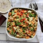 A veggie-inspired meal that comes together quickly! You’ll love this Veggie Loaded Pasta Salad recipe! @cookinRD | sarahaasrdn.com