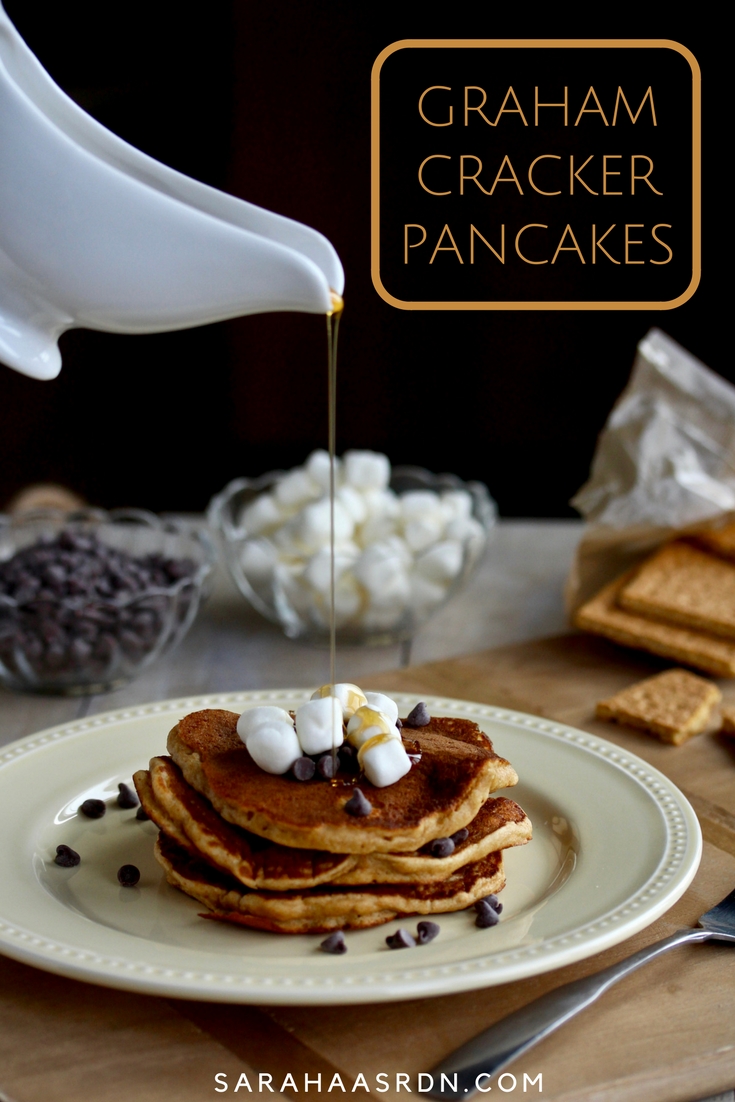 Sometimes you want breakfast to taste like a treat. But you have to go crazy. Try these Graham Cracker Pancakes for a fun twist on breakfast! @cookinRD | sarahaasrdn.com