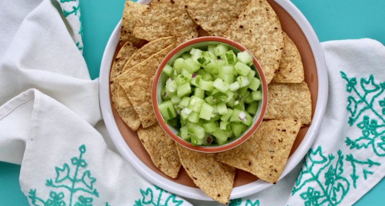 Salsas are a fun way to jazz up any meal. I love the freshness of melon & this Jalapeño Honeydew Salsa adds bright flavor to fish tacos or grilled chicken! @cookinRD | sarahaasrdn.com