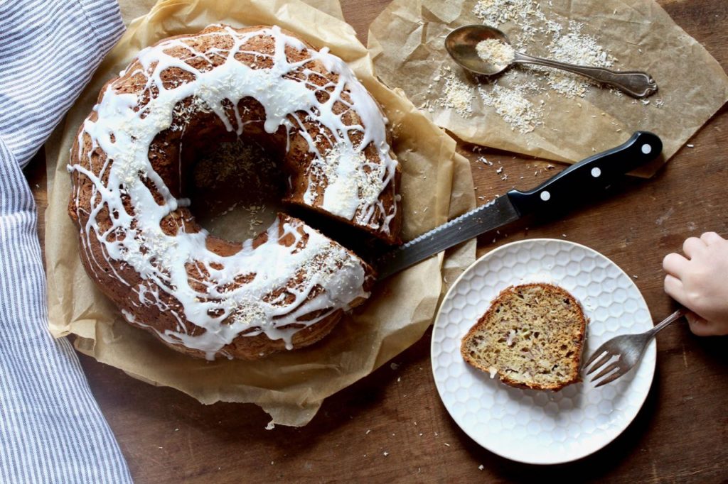 Don’t toss those leftover bananas! Make this Banana Coconut Bundt Cake! @cookinRD | sarahaasrdn.com