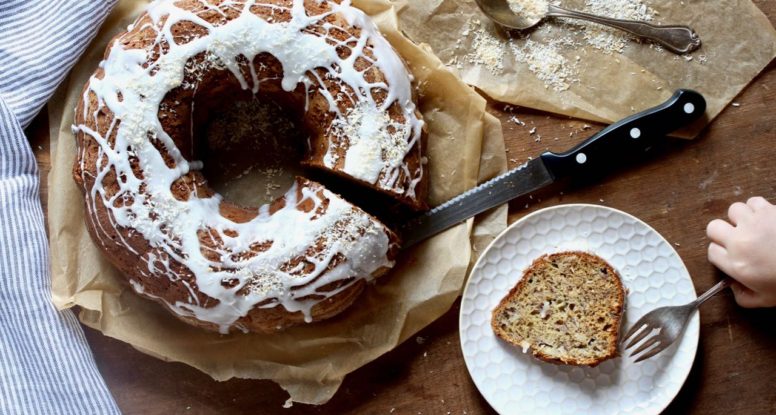 Don’t toss those leftover bananas! Make this Banana Coconut Bundt Cake! @cookinRD | sarahaasrdn.com