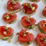 A simple after school snack that your kids can help you make! These Avocado Watermelon Snacker Crackers are a nutritious way to satisfy any hungry belly. @cookinRD | sarahaasrdn.com