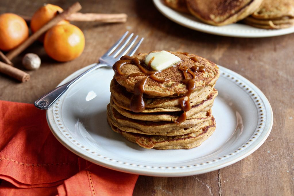 Pancakes are delicious! But Buttermilk Pumpkin Pancakes are even more delicious! Get the recipe now! @cookinRD | sarahaasrdn.com