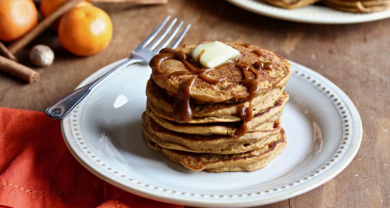 Pancakes are delicious! But Buttermilk Pumpkin Pancakes are even more delicious! Get the recipe now! @cookinRD | sarahaasrdn.com