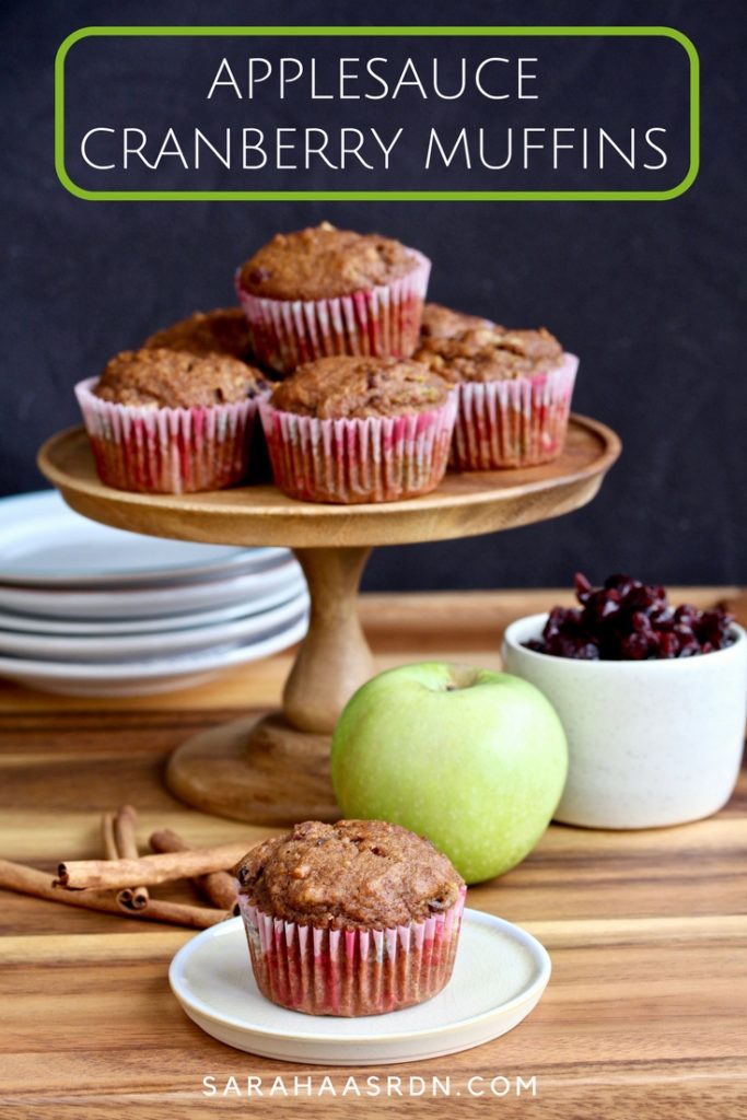 Applesauce is the perfect way to keep muffins moist! Try these super delicious, fall-inspired Applesauce Cranberry Muffins! @cookinRD | sarahaasrdn.com