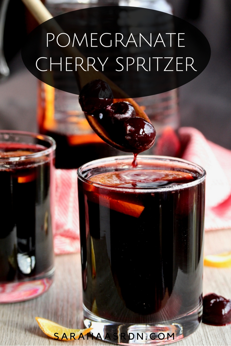 Sometimes you need a fancy drink to put you in a festive mood. This Pom-Cherry Spritzer is just the thing! @cookinRD | sarahaasrdn.com