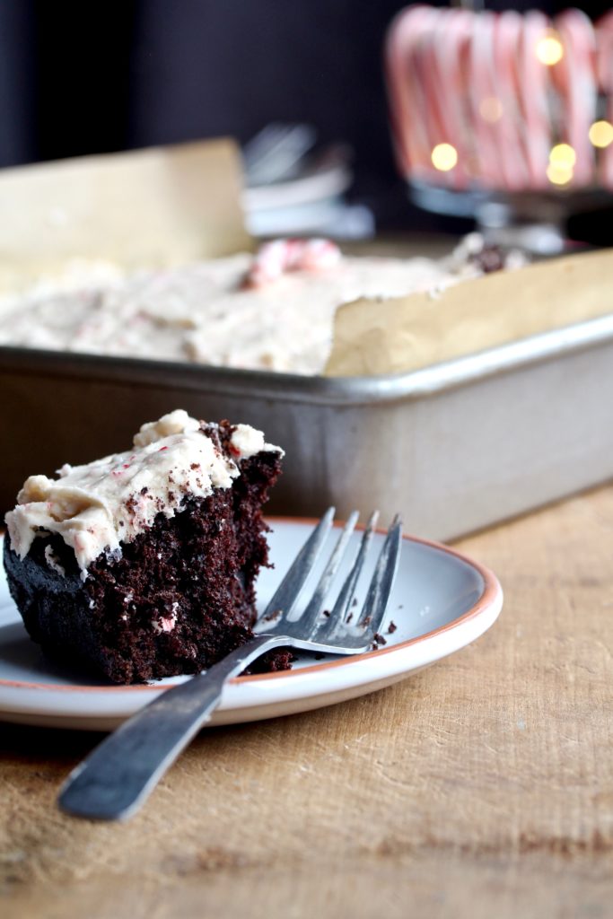 All I want for Christmas is - this Candy Cane Chocolate Cake! You’ll love this festive twist on chocolate cake. @cookinRD | sarahaasrdn.com