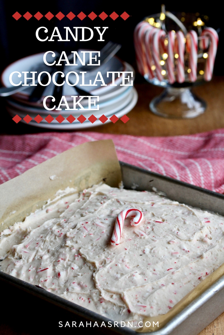 All I want for Christmas is - this Candy Cane Chocolate Cake! You’ll love this festive twist on chocolate cake. @cookinRD | sarahaasrdn.com