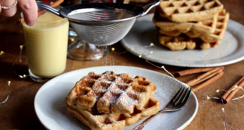 Got leftover eggnog in your fridge? Don't drink it! Use it to make these super delicious and EASY-to-make Whole Wheat Eggnog Waffles!