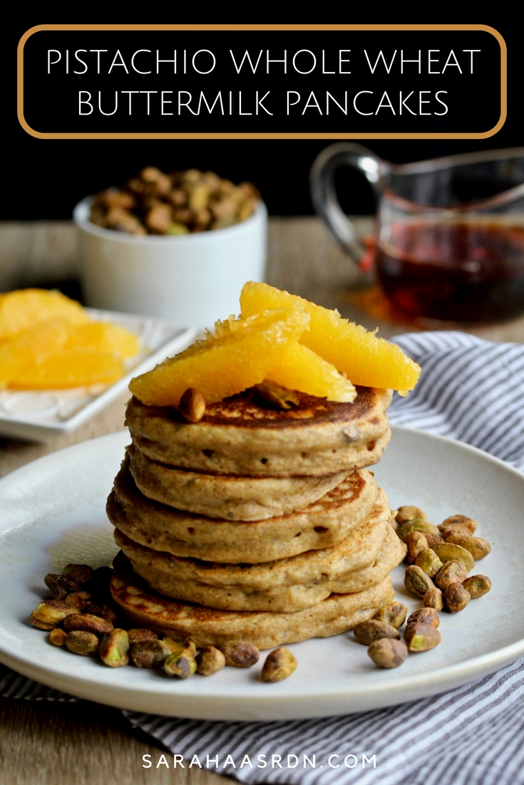 Taste how lovely pistachios taste INSIDE pancakes with these Pistachio Whole Wheat Buttermilk Pancakes! @cookinRD | sarahaasrdn.com 