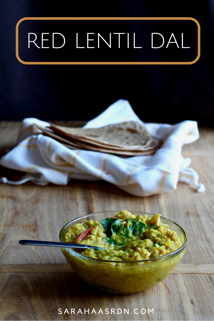 Looking for a super delicious, vegetarian dish that satisfies? Look no further than this Red Lentil Dal! @cookinRD | sarahaasrdn.com