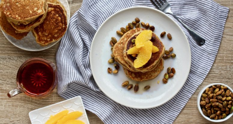 Taste how lovely pistachios taste INSIDE pancakes with these Pistachio Whole Wheat Buttermilk Pancakes! @cookinRD | sarahaasrdn.com