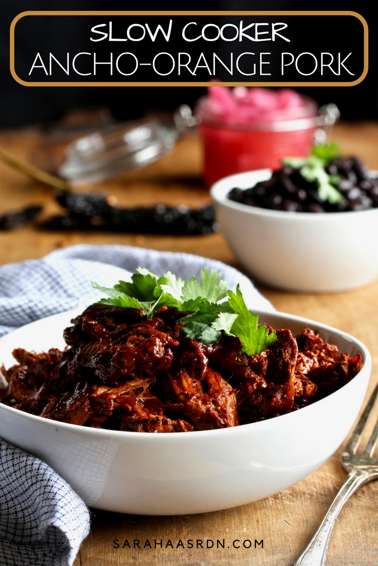 America’s Test Kitchen does it again! I’m in love with their Ancho Orange Pork. So much so, that I’ve re-created it as a slow cooker recipe! ! @cookinRD | sarahaasrdn.com 