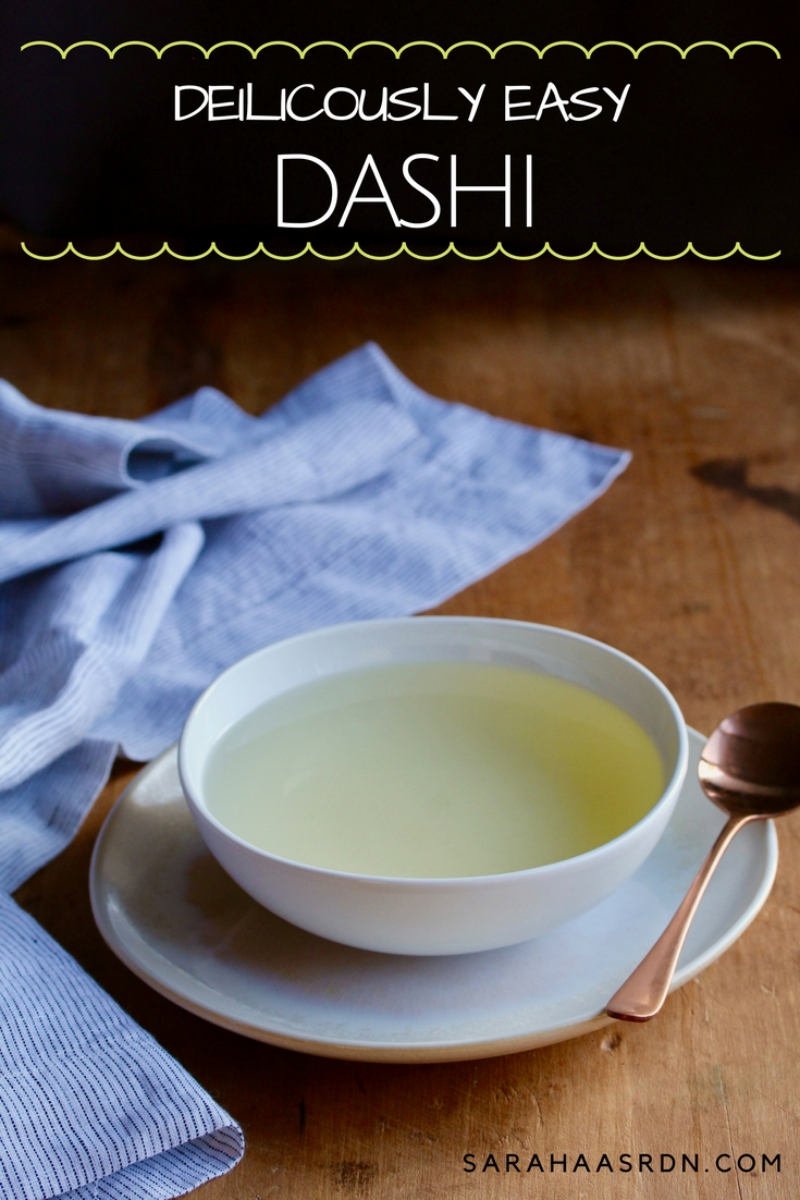 This delicious Japanese broth is bursting with umami and makes the perfect base for my Homemade Miso Soup! Try your hand at making dashi today! @cookinRD | sarahaasrdn.com 