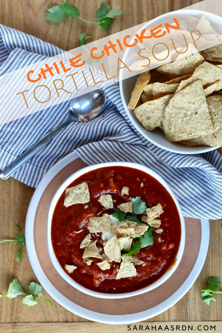 Why not jazz your chicken tortilla soup up with some delicious chiles? Right now, I'm all about incorporating amazingly flavorful dried chiles into my dishes. This soup doesn't disappoint! @cookinRD | sarahaasrdn.com 