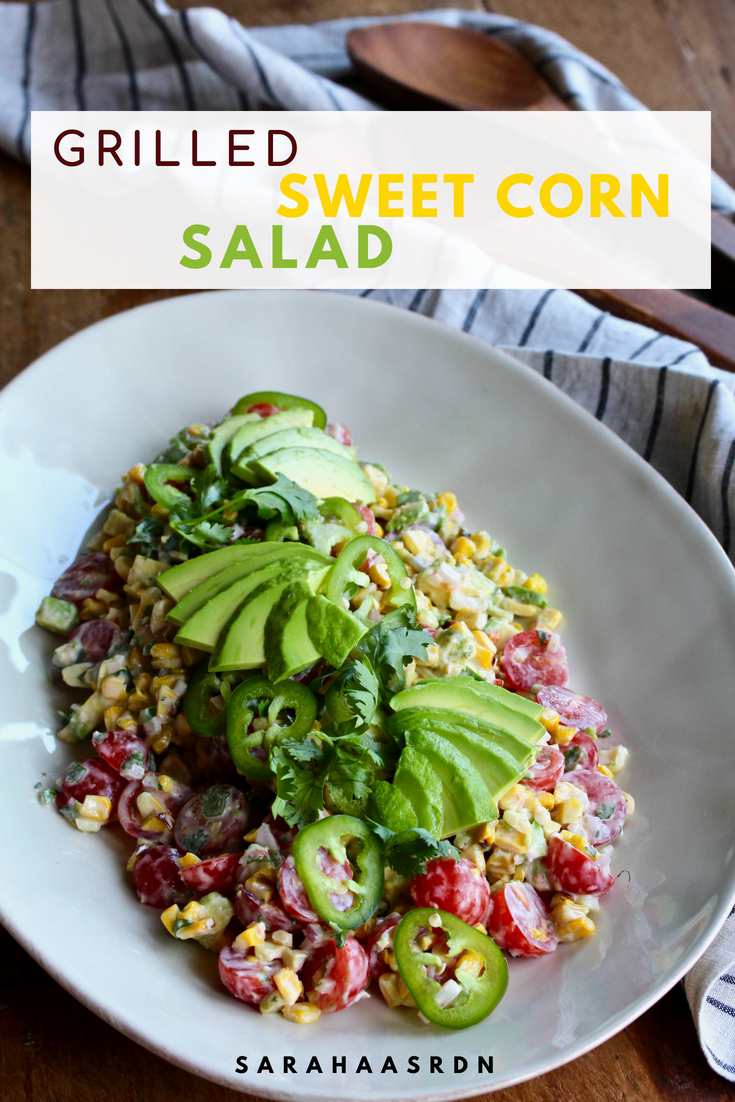Grilled sweet corn becomes salad! Add a little avocado and jalapeno and a super tasty dressing and you've got a salad you will happily enjoy all summer!