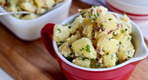 Traditional potato salad with a punch of bacon and chives. You can't beat this easy Bacon Chive Potato Salad! @cookinRD