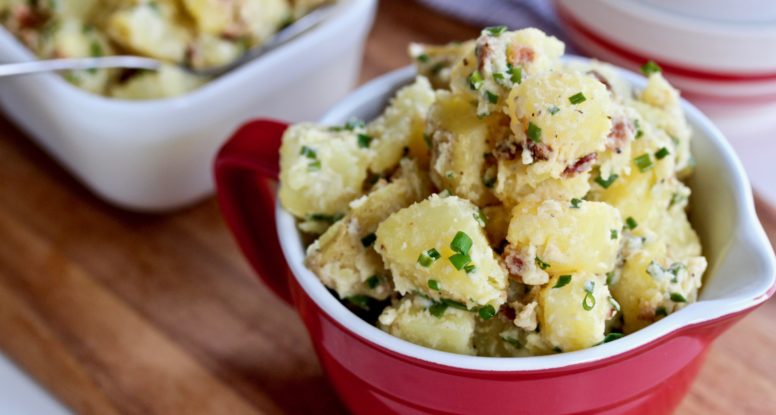 Traditional potato salad with a punch of bacon and chives. You can't beat this easy Bacon Chive Potato Salad! @cookinRD