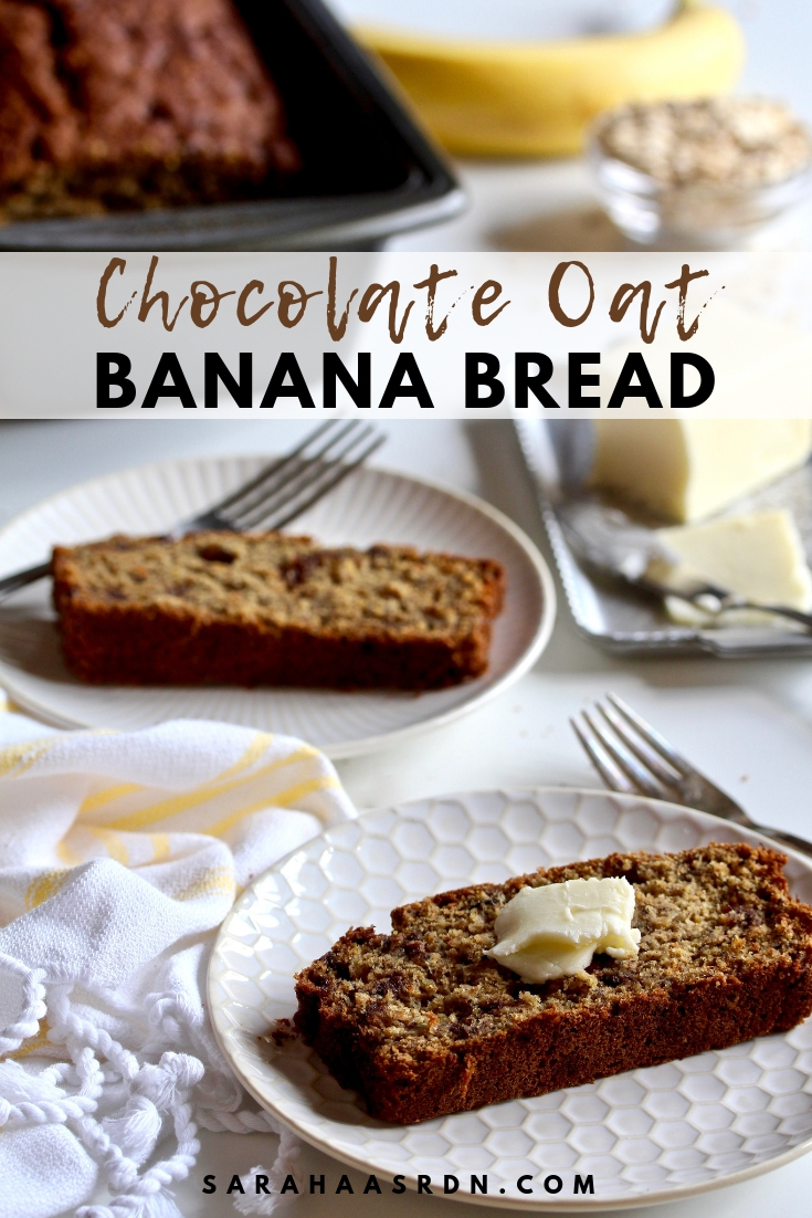 Banana bread gets a nourishing boost with oats and flax seed! This Chocolate Oat Banana Bread makes for an awesome snack or breakfast! @cookinRD | sarahaasrdn.com 