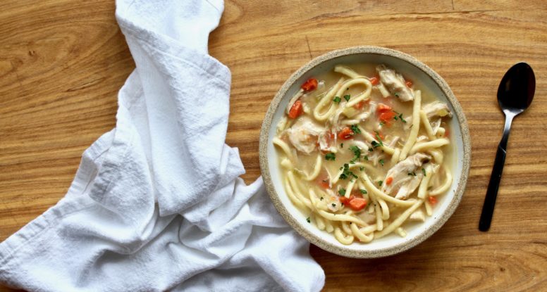 Forget the canned stuff, Homemade Chicken Noodle Soup is where it’s at! So much chicken, vegetables & yummy noodles. And it’s easier to make than you might think! @cookinRD | sarahaasrdn.com