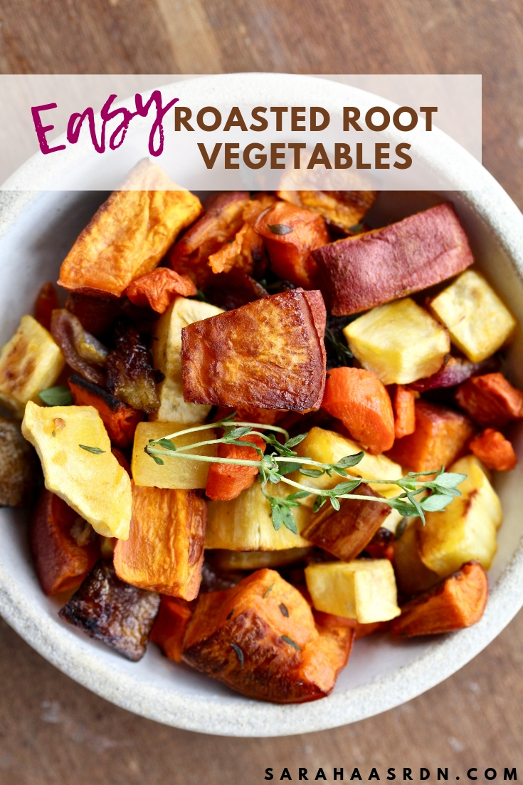 The ultimate veggie side dish is here! Easy Roasted Root Vegetables are the perfect compliment to almost any winter meal! @cookinRD | sarahaasrdn.com 