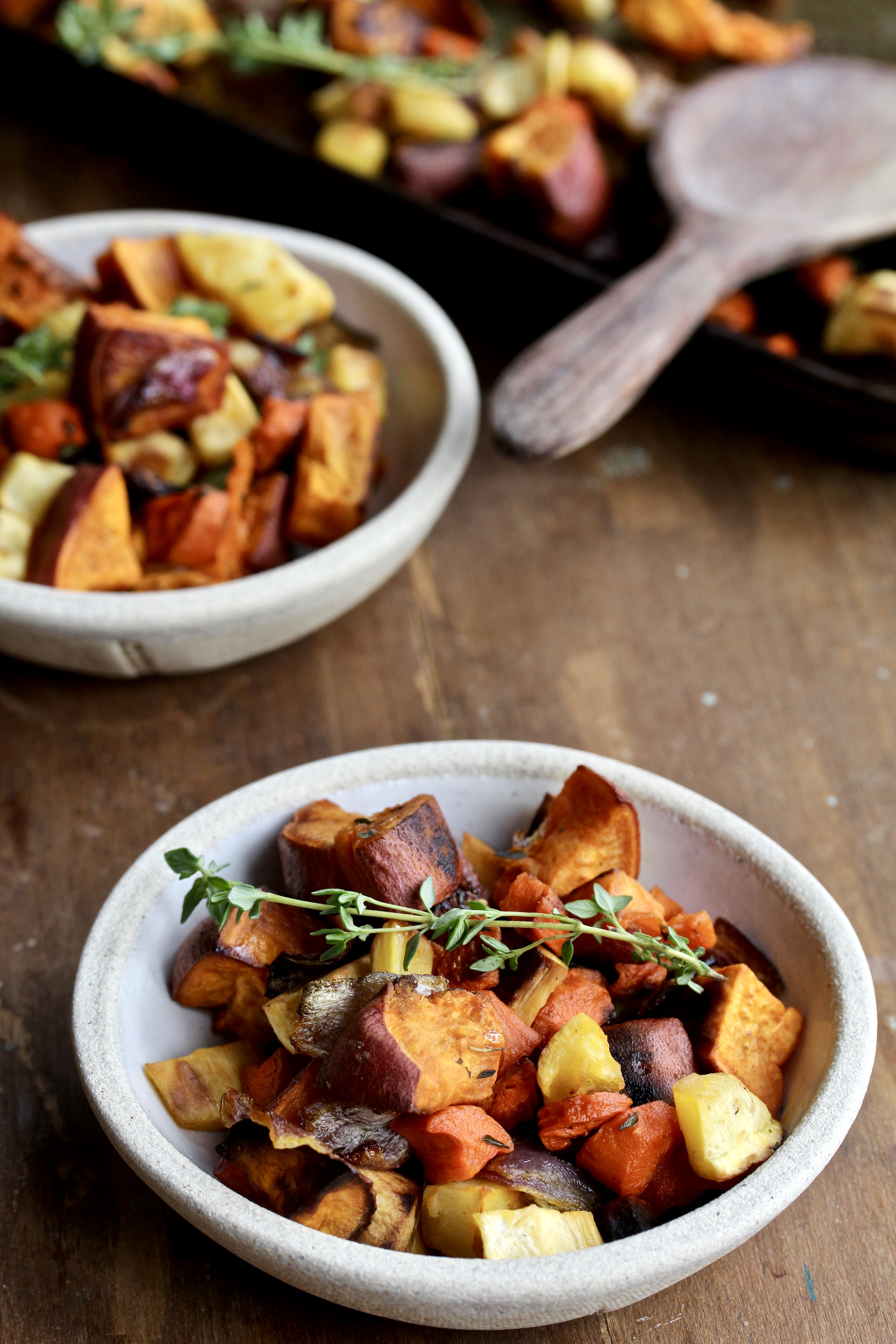The ultimate veggie side dish is here! Easy Roasted Root Vegetables are the perfect compliment to almost any winter meal! @cookinRD | sarahaasrdn.com 
