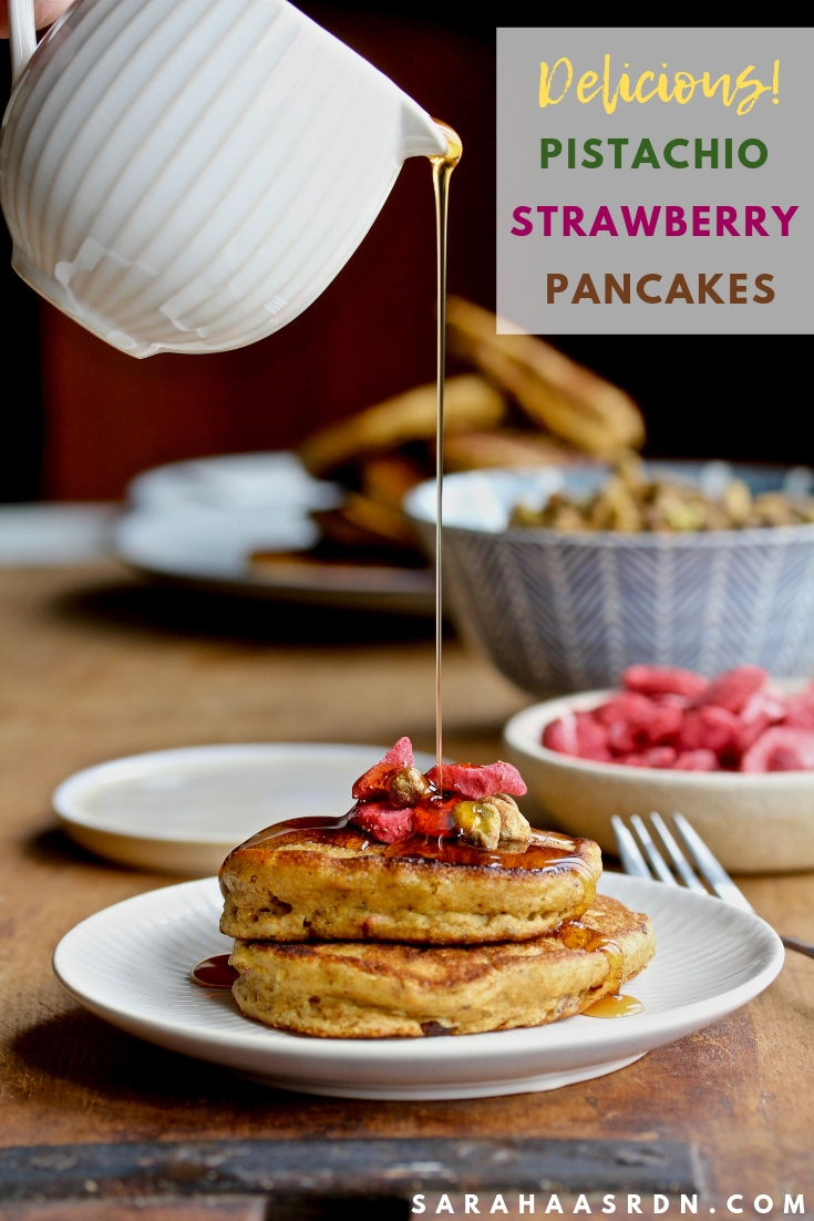 Add a touch of natural sweetness to your pancakes with pistachios and freeze dried strawberries!