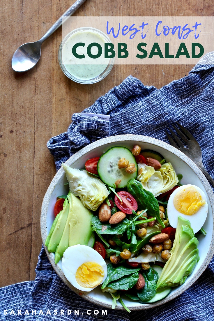 The west coast doesn't feel so far away when you sit down to enjoy this salad! This West Coast Cobb Salad is completely vegetarian and 100% satisfying and delicious!