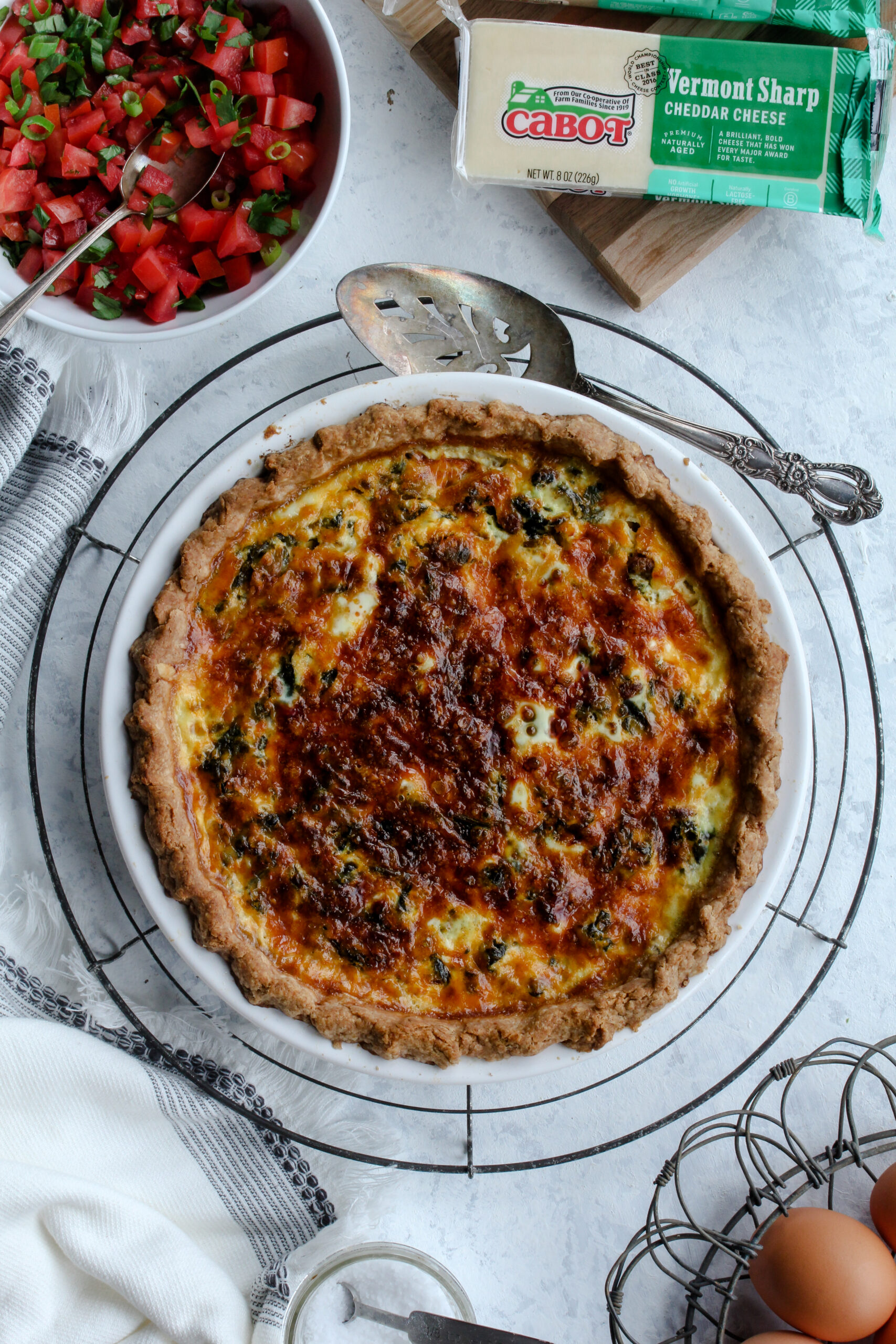 Cheddar Green Chile Chorizo Quiche | sarahaasrdn.com